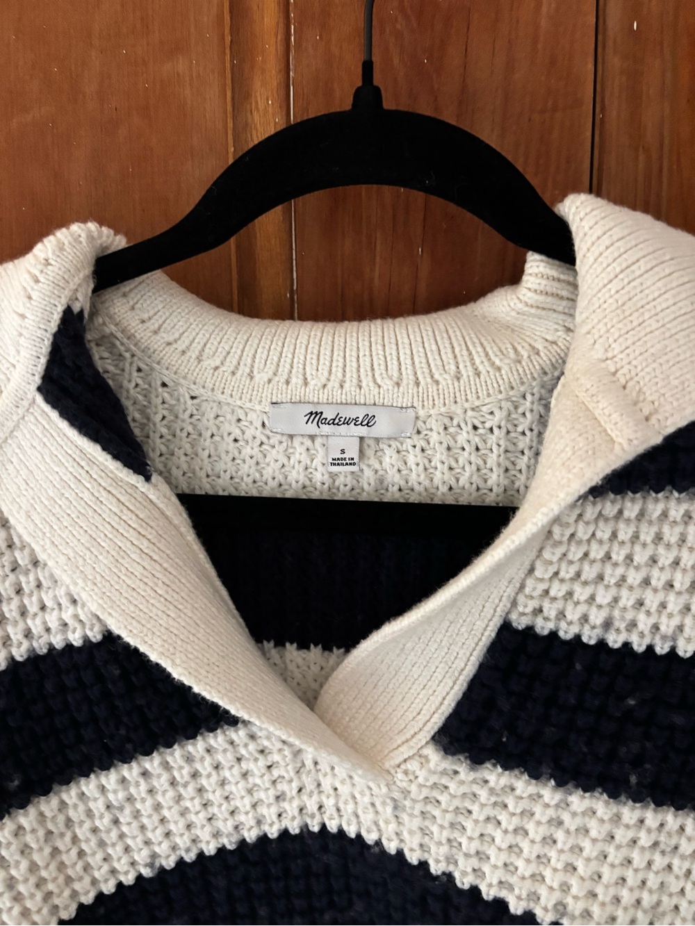 Madewell Waffle-Knit Henley Sweater Antique Cream Stripe - Picture 4 of 5